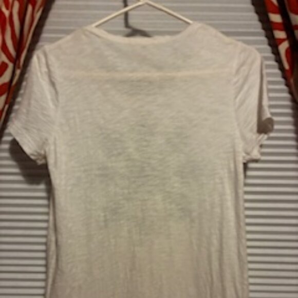 J.Crew white short sleeve T-shirt with black beaded design on front, size Medium - Picture 5 of 5